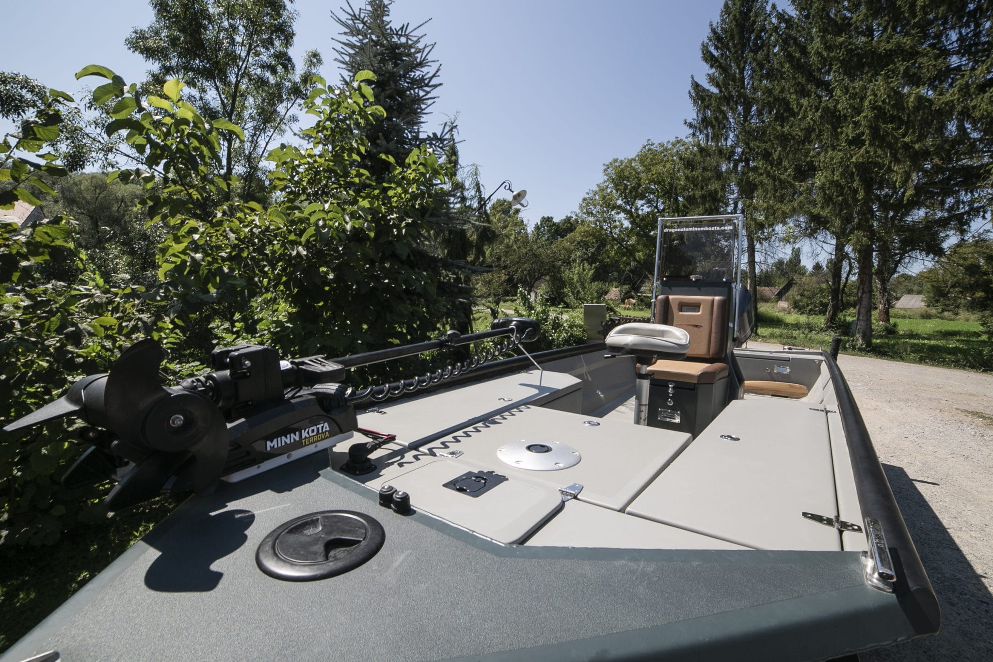 aluminum boat with electric motor and sonar system